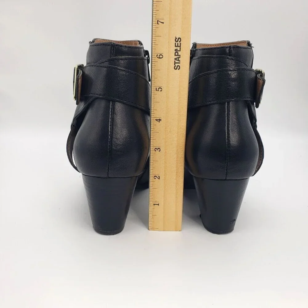 VIONIC Women 7 Black Leather Trinity Arch Support Comfort Ankle Moto Buckle Boot